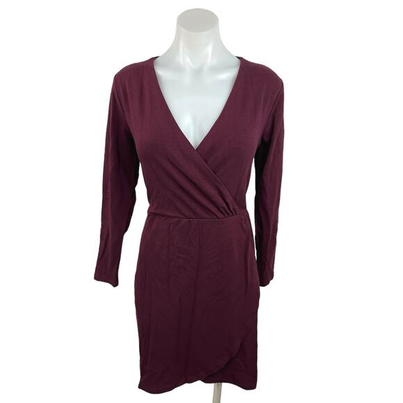 Ann Taylor LOFT Purple Burgandy Faux Wrap V-Neck Long Sleeve Career Dress Size 8 - Picture 1 of 4
